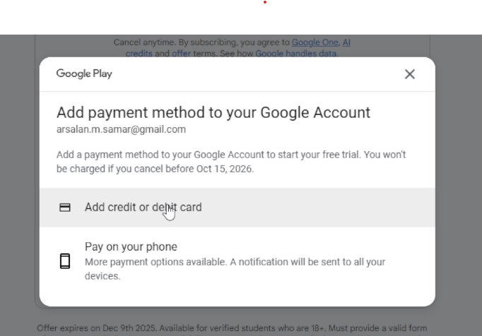 Gemini AI Students offer Payment