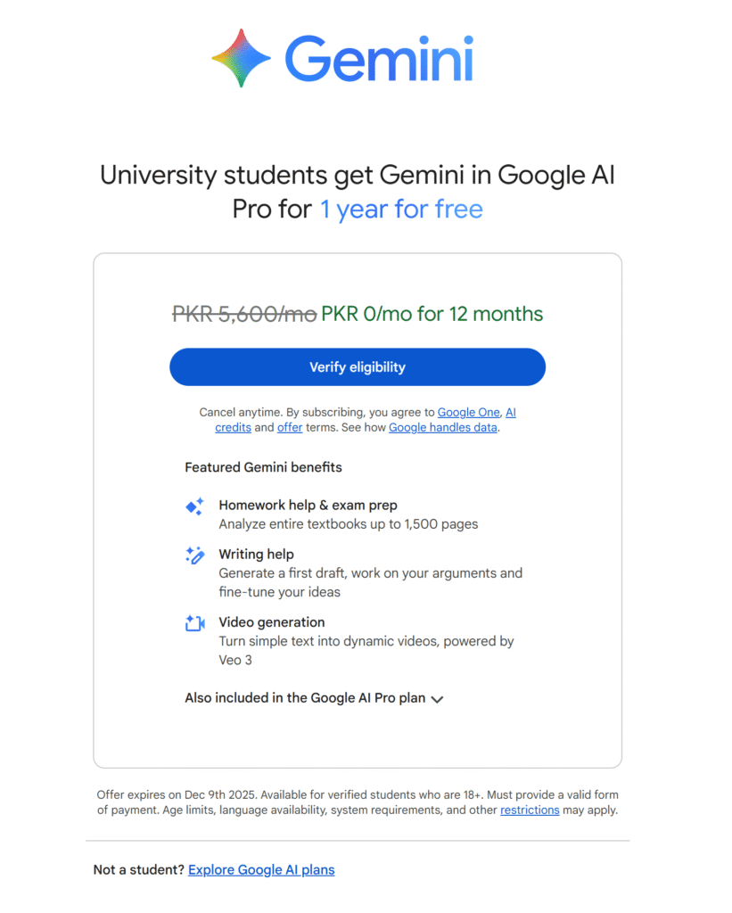Gemini AI Free For Students